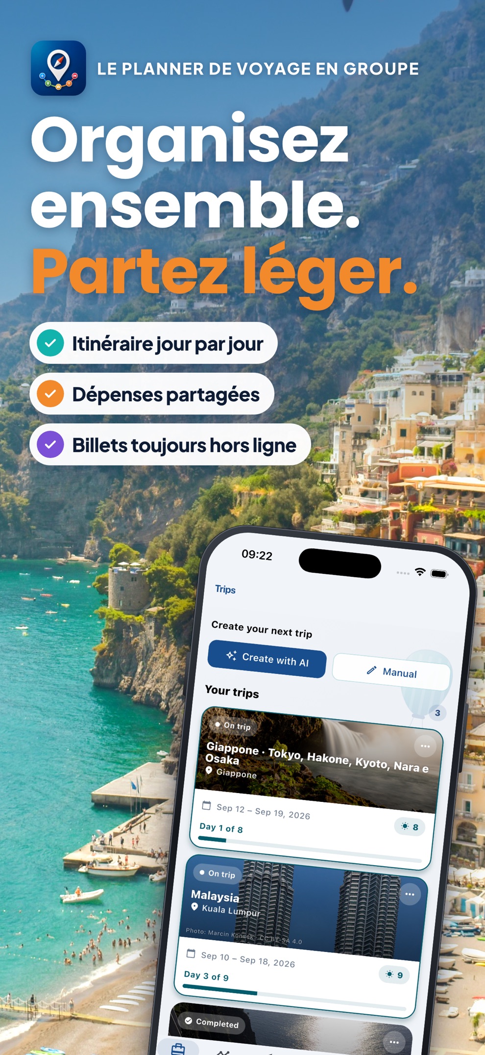 Waynex : organisez ensemble, partez léger — itinéraire, dépenses et billets hors ligne