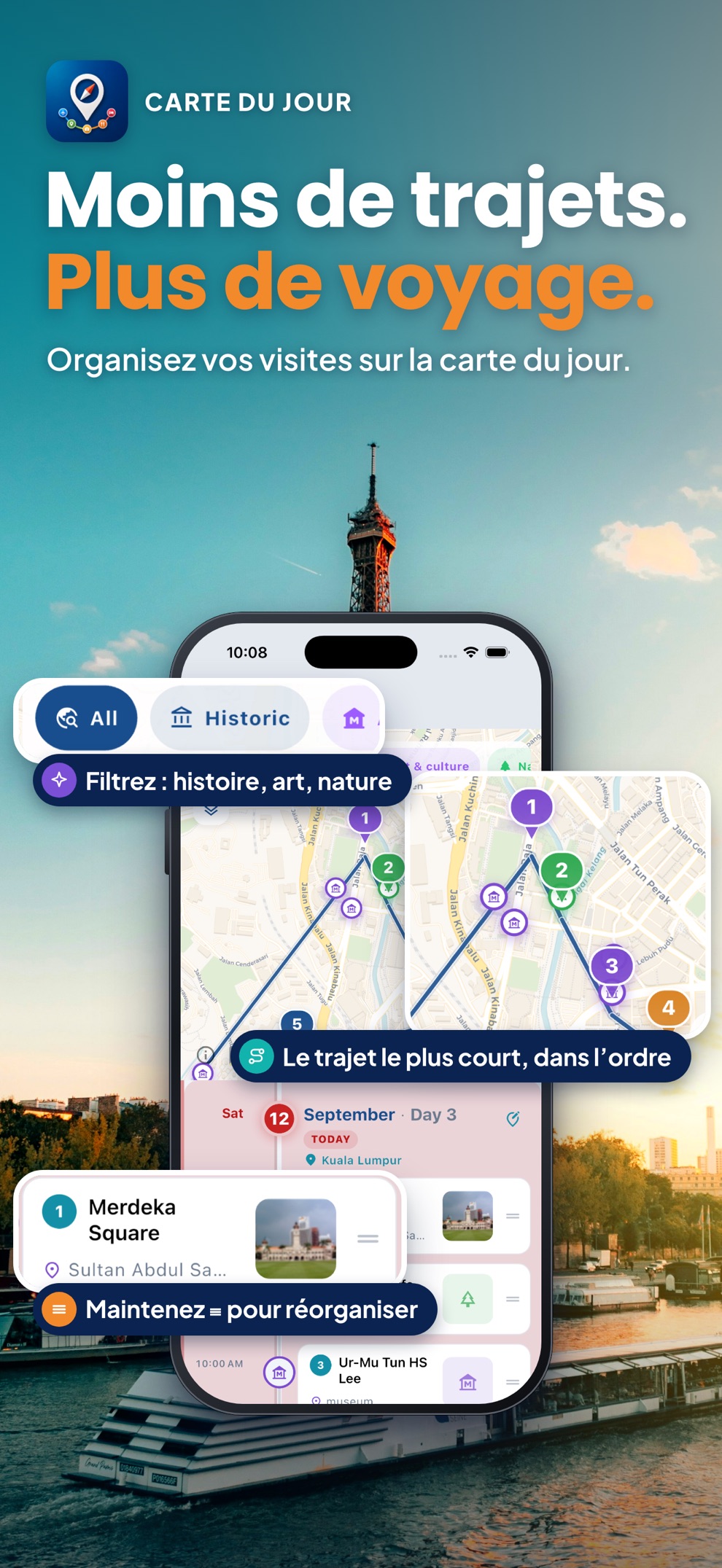 Waynex : carte du jour avec étapes dans l’ordre et trajet le plus court